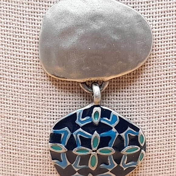 Chico's Blue Enamel Pendant Necklace, Leather Cords, 20 Inch - Picture 6 of 10